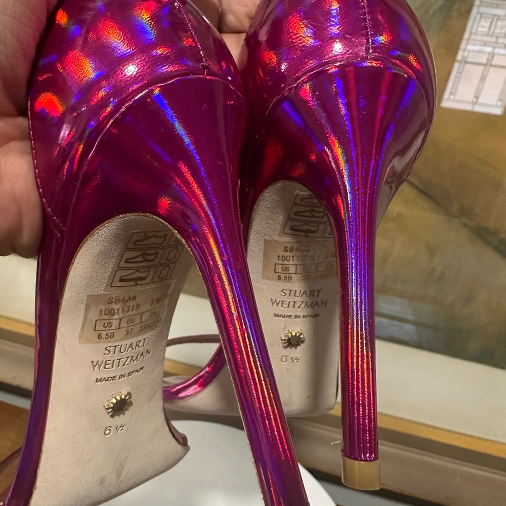 🌹STUART WEITZMAN🌹 Nudistcurve 100mm Sandals Iridescent Pink Size: 6.5 - Picture 10 of 13